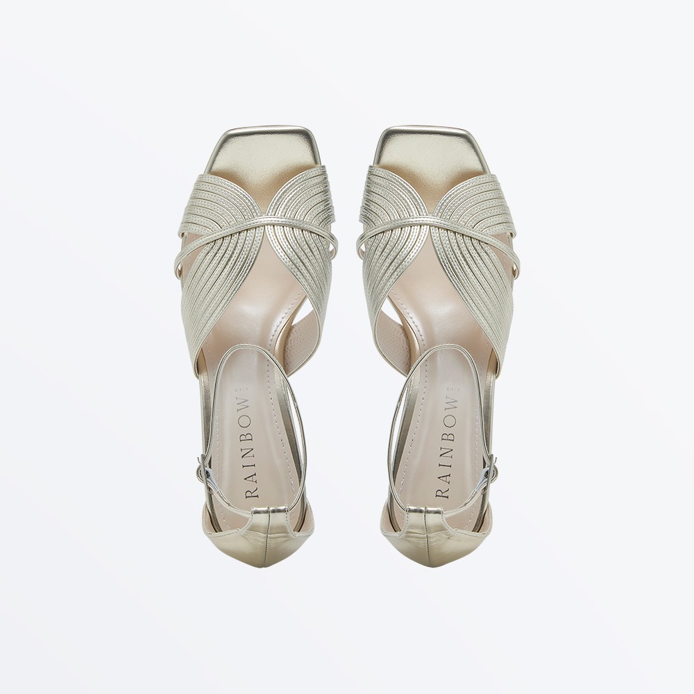 Adina - Wide Fit Champagne Ankle Strap Block Heel Sandal - Overhead