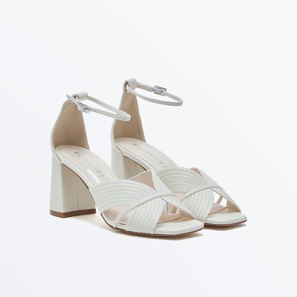 Adina - Cream Ankle Strap Block Heel Sandal - Front