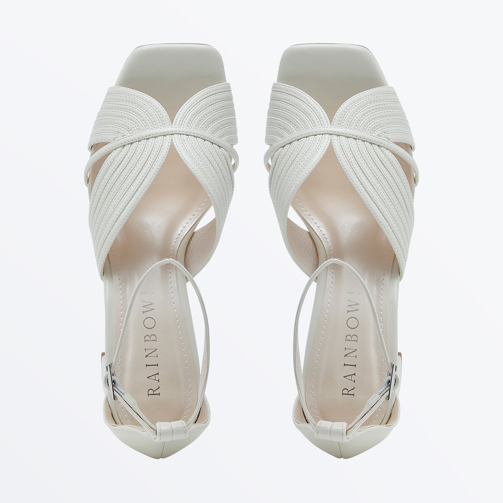 Adina - Cream Ankle Strap Block Heel Sandal - Overhead