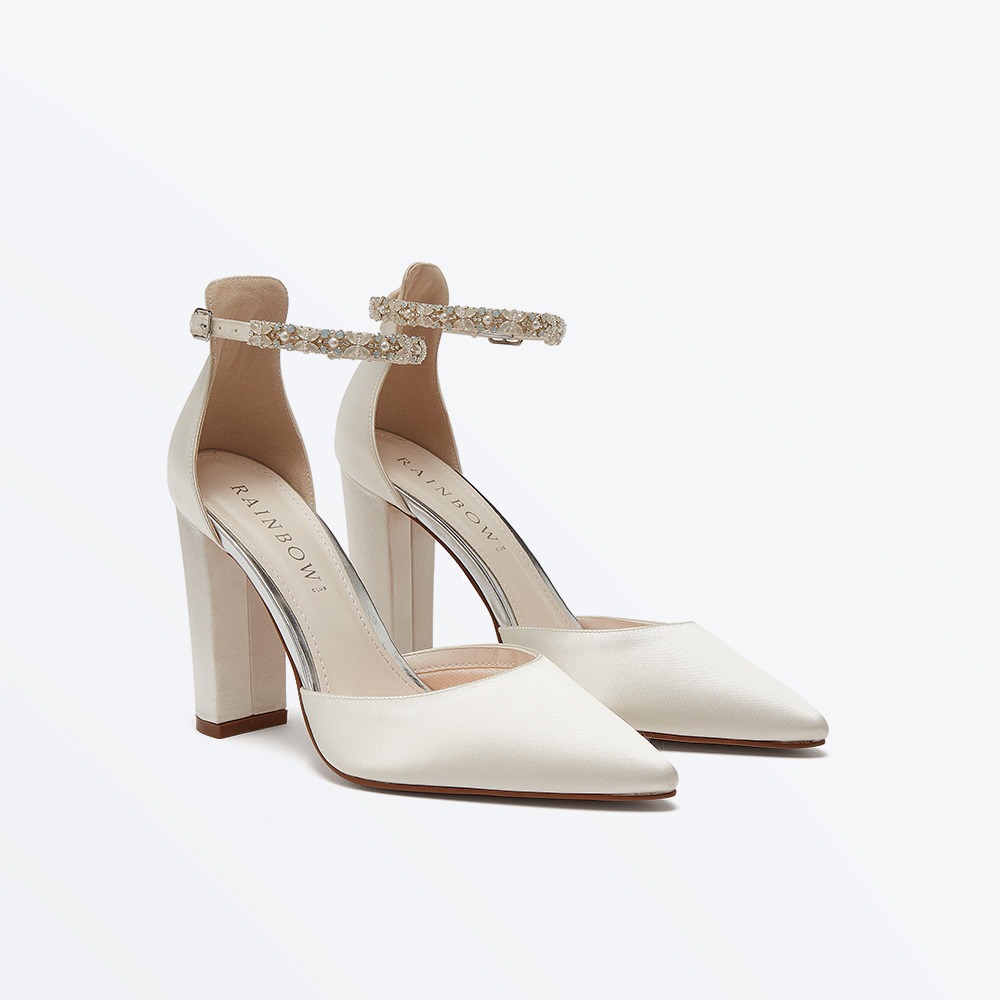 Amelie Ivory Ankle Strap Block Heel Wedding Shoes - Front