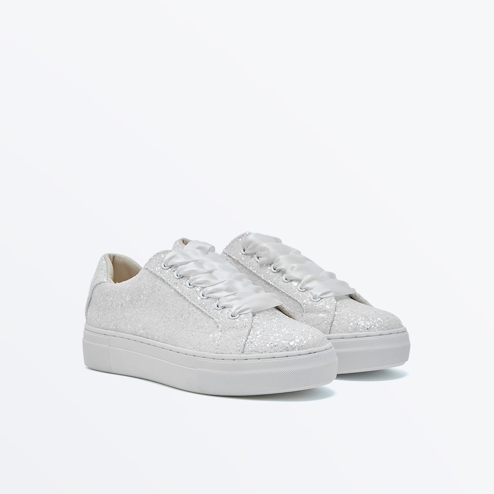 Aphaea - Ivory Snow Glitter Wedding Trainers - Front