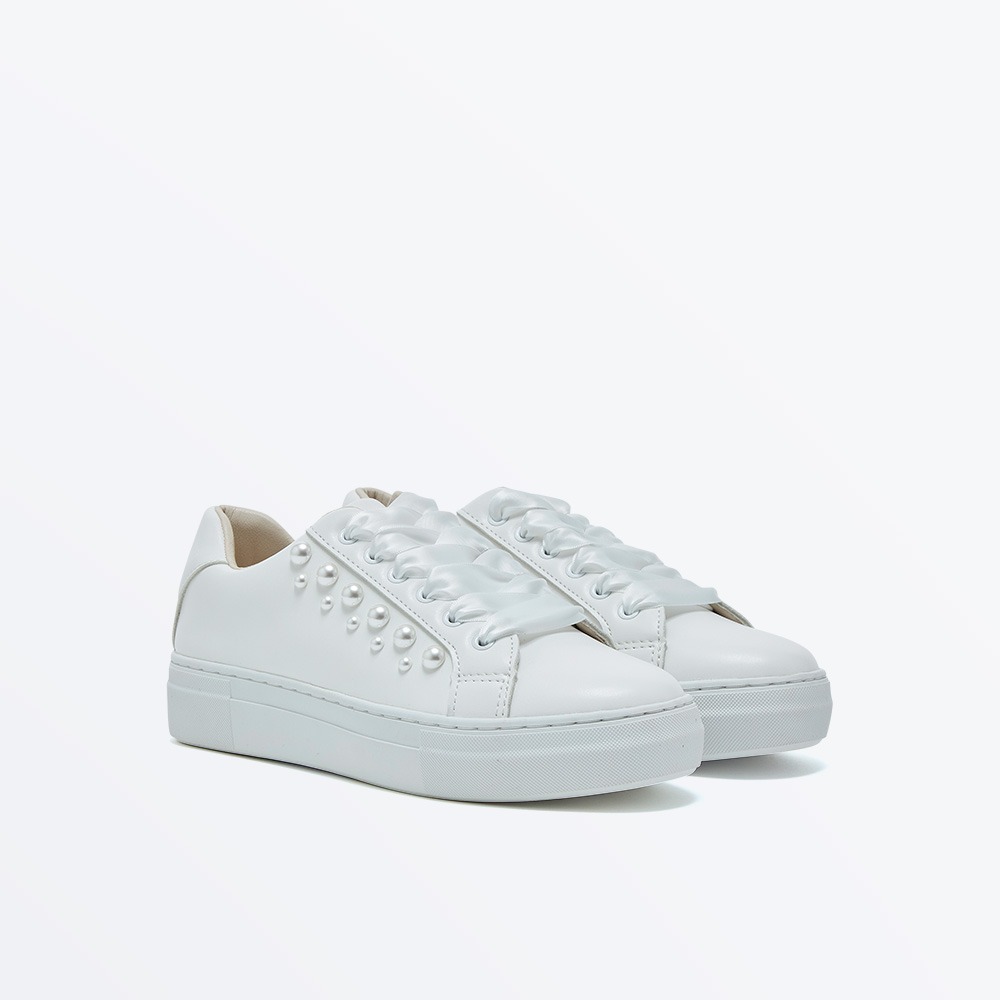 Aphaea - Ivory Pearl Detail Wedding Trainers - Front