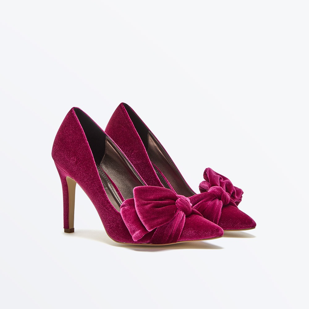 Arabella Plum Berry Velvet Stiletto Court Shoe - Front