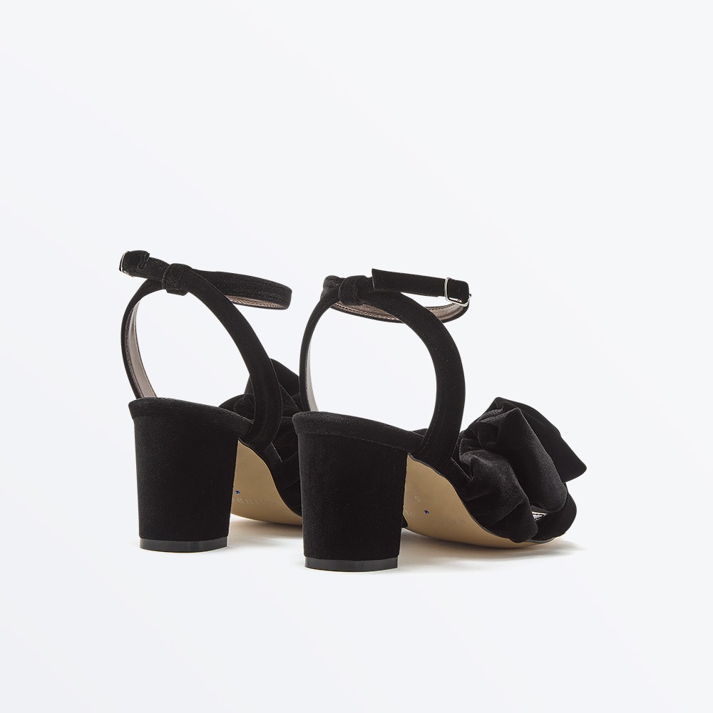 Arabella Black Velvet Block Heel Mid Sandal - Back