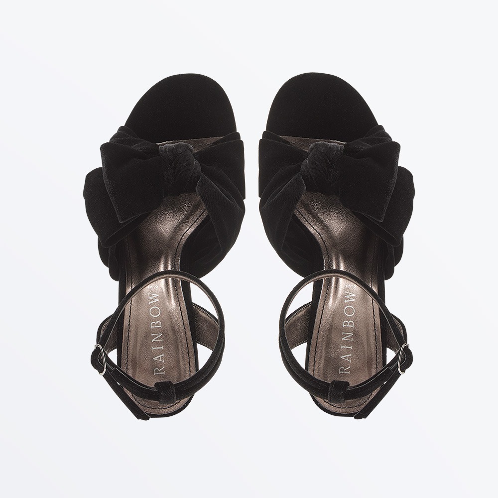 Arabella Black Velvet Block Heel Mid Sandal - Overhead