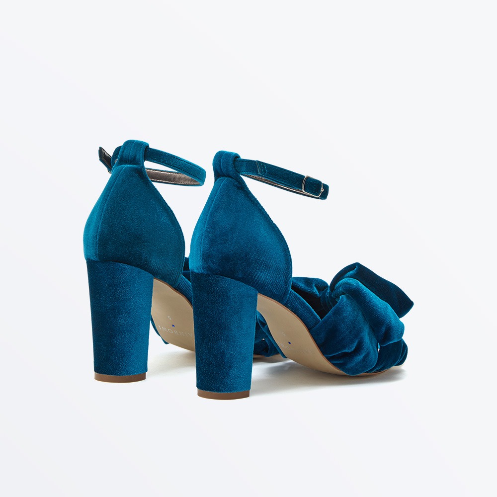 Arabella Teal Velvet Block Heel Sandal - Back