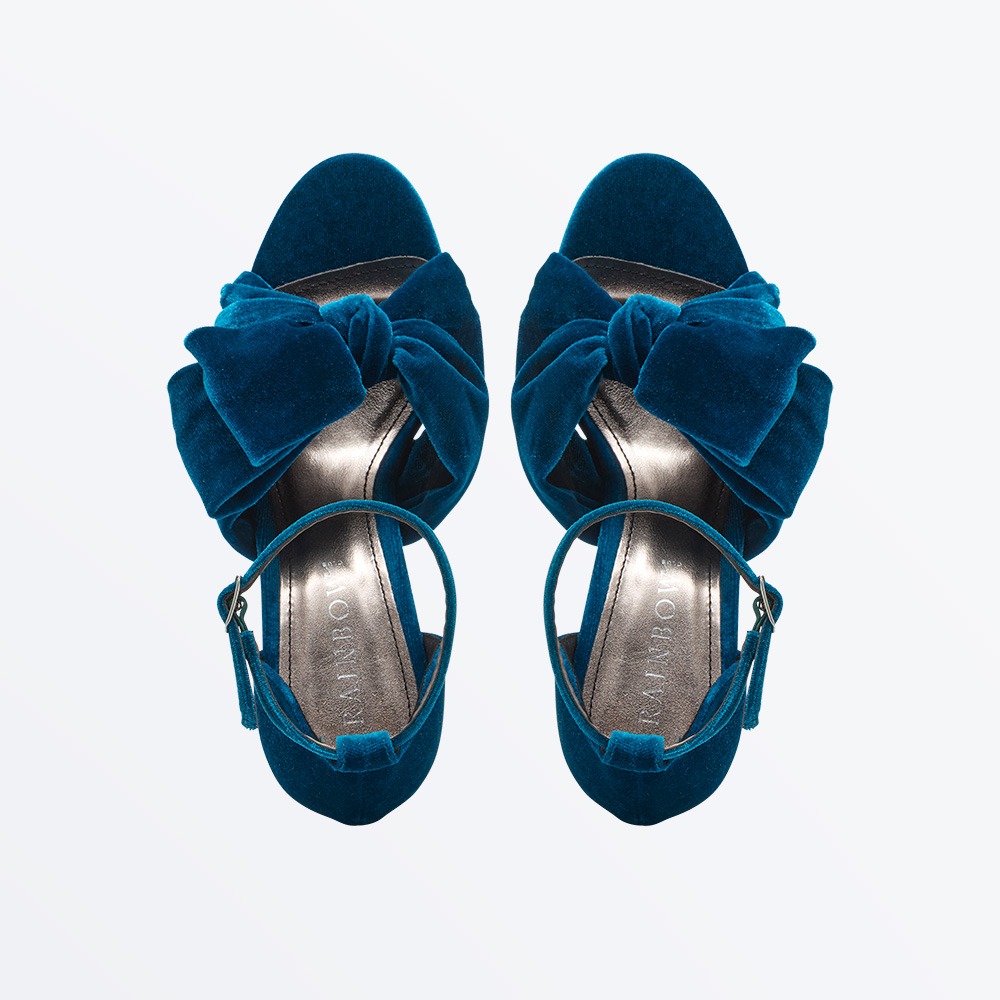 Arabella Teal Velvet Block Heel Sandal - Overhead