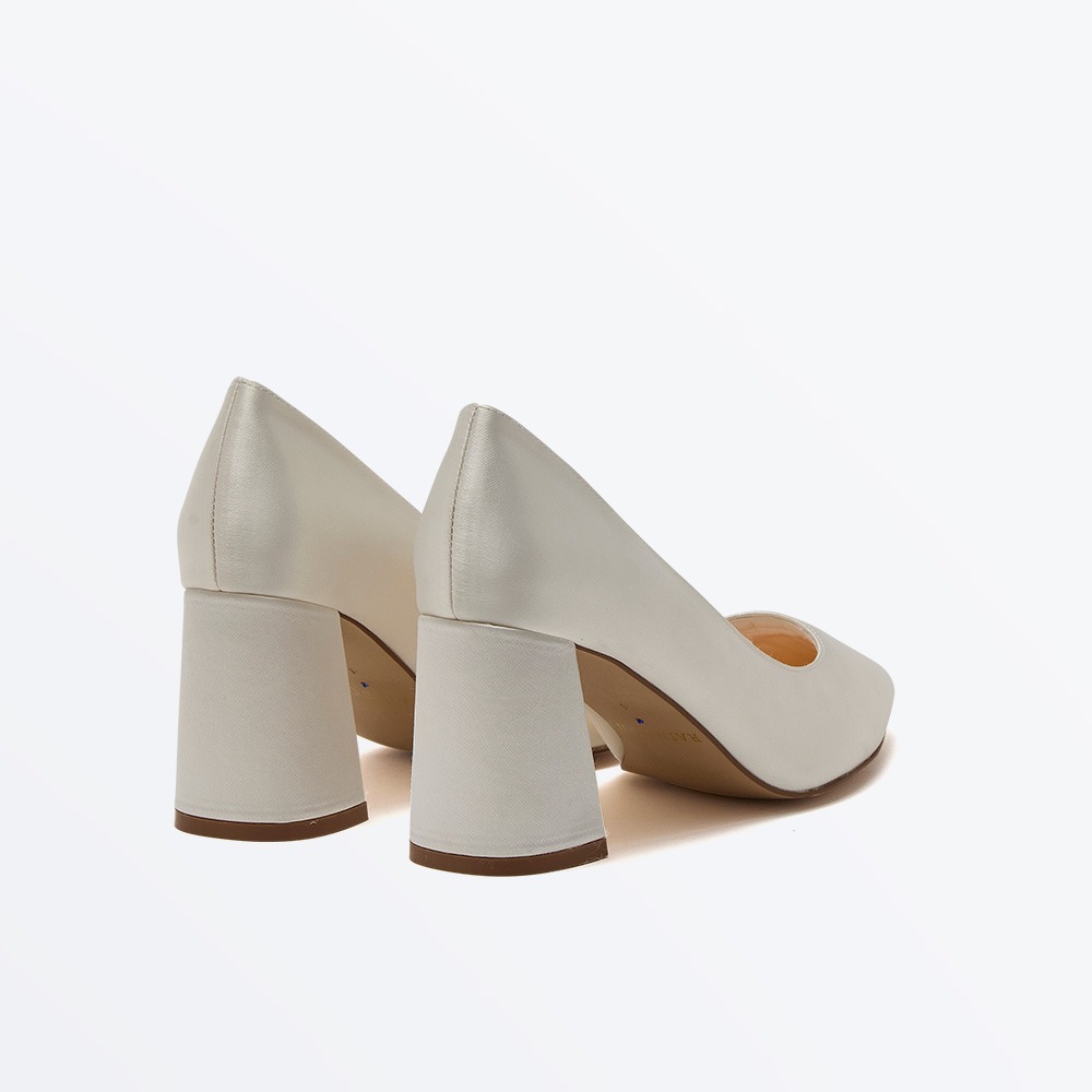Aria - Ivory Satin Flare Heel Wedding Court Shoes - Back View