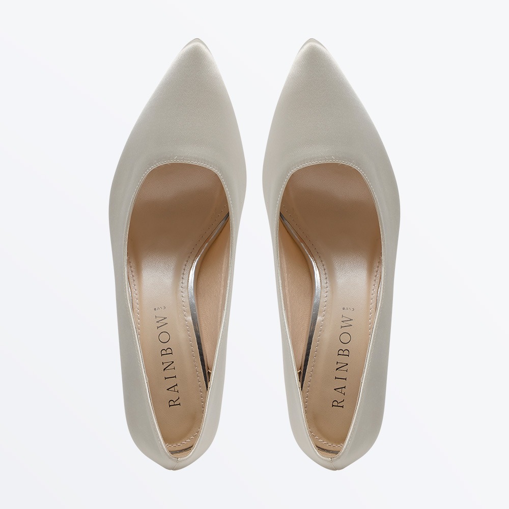Aria - Ivory Satin Flare Heel Wedding Court Shoes - Overhead View