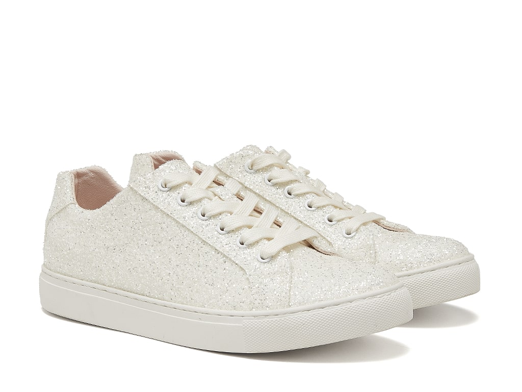Athena Ivory Snow Glitter Wedding Trainers - Front