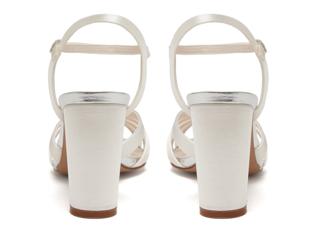 Blake - Ivory Satin Block Heel Wedding Sandals - Back