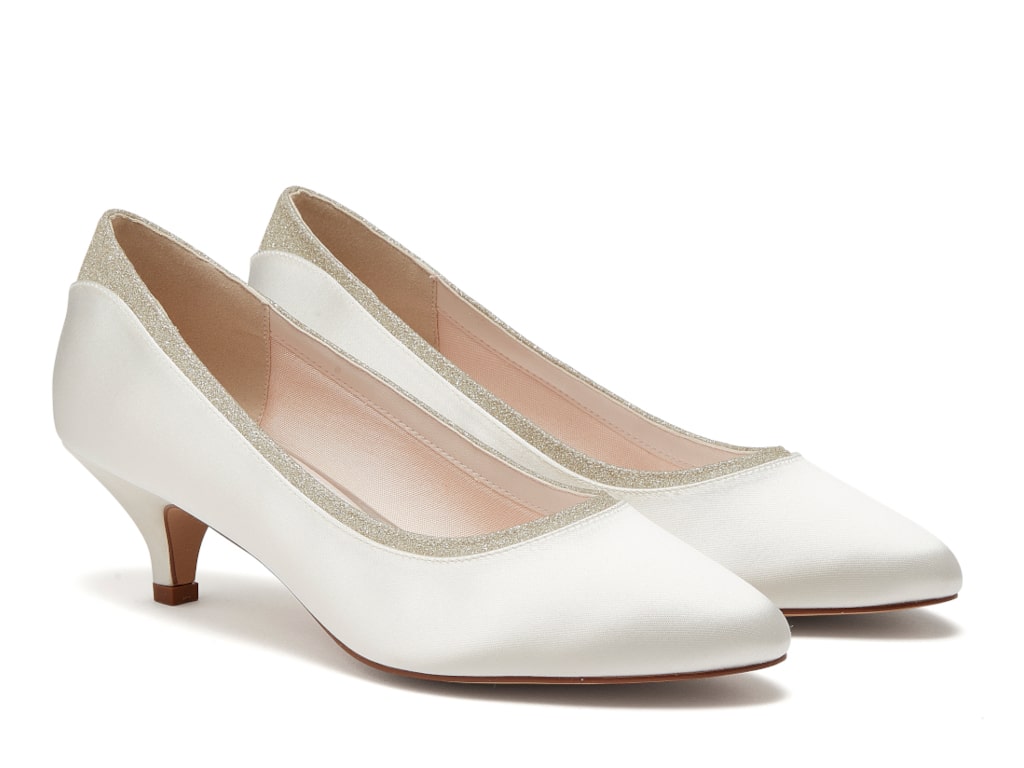 Bobbie - Ivory Shimmer Low Heel Wedding Shoes - Front