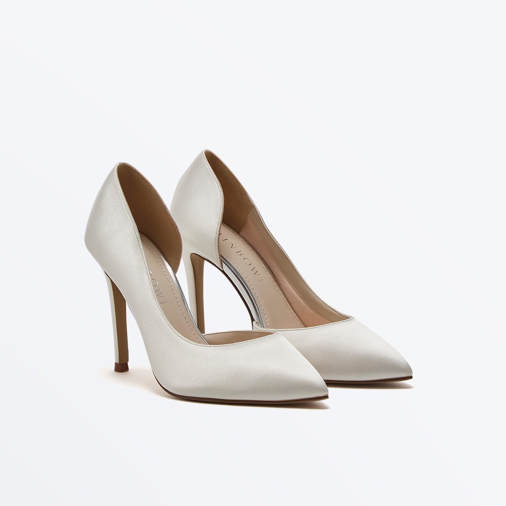Camila - Ivory Satin Stiletto Heel Wedding Court Shoes - Front View