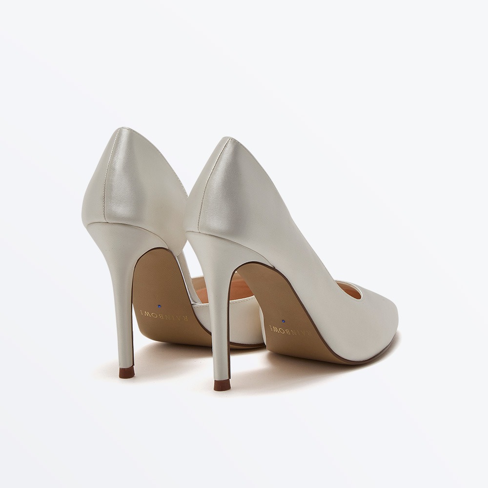Camila - Ivory Satin Stiletto Heel Wedding Court Shoes - Back View