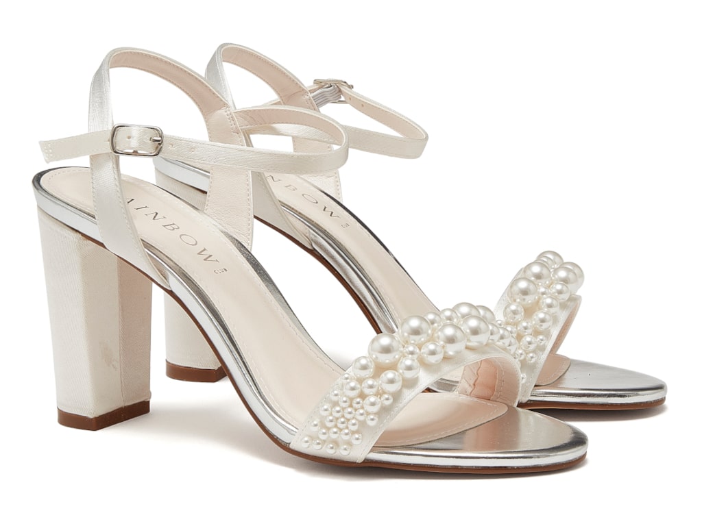 Clara - Ivory Satin Pearl Bridal Sandals - Front