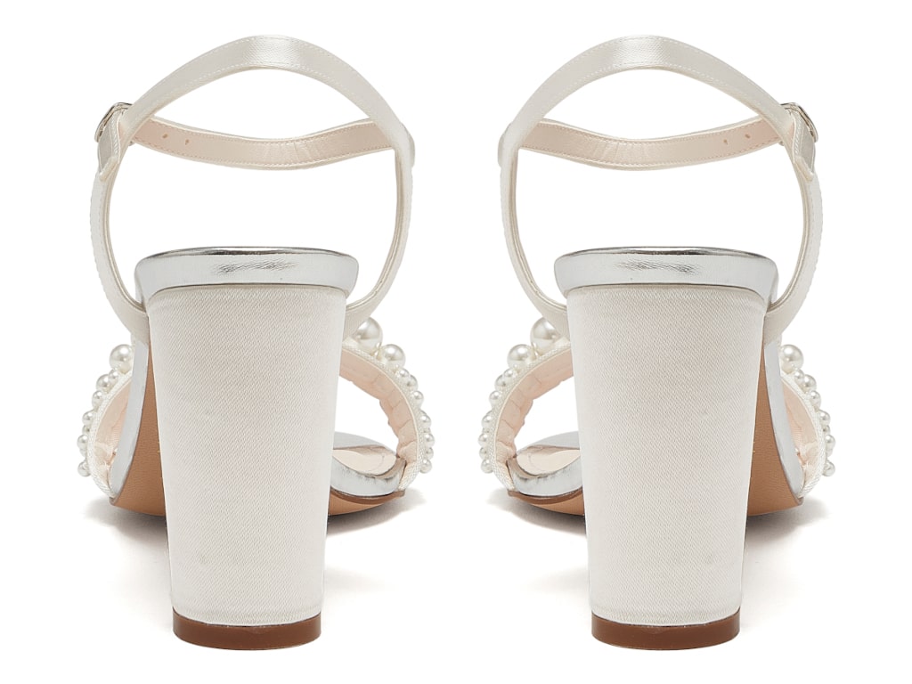 Clara - Ivory Satin Pearl Bridal Sandals - Back