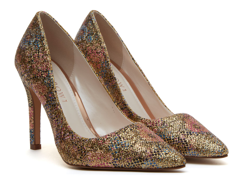 Coco - Gold Glitter Bomb Bridal Court Shoes - Front