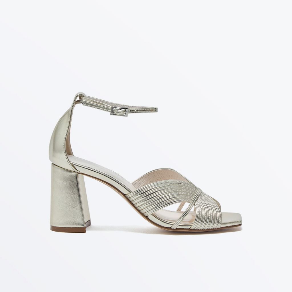Adina - Champagne Ankle Strap Block Heel Sandal - Side