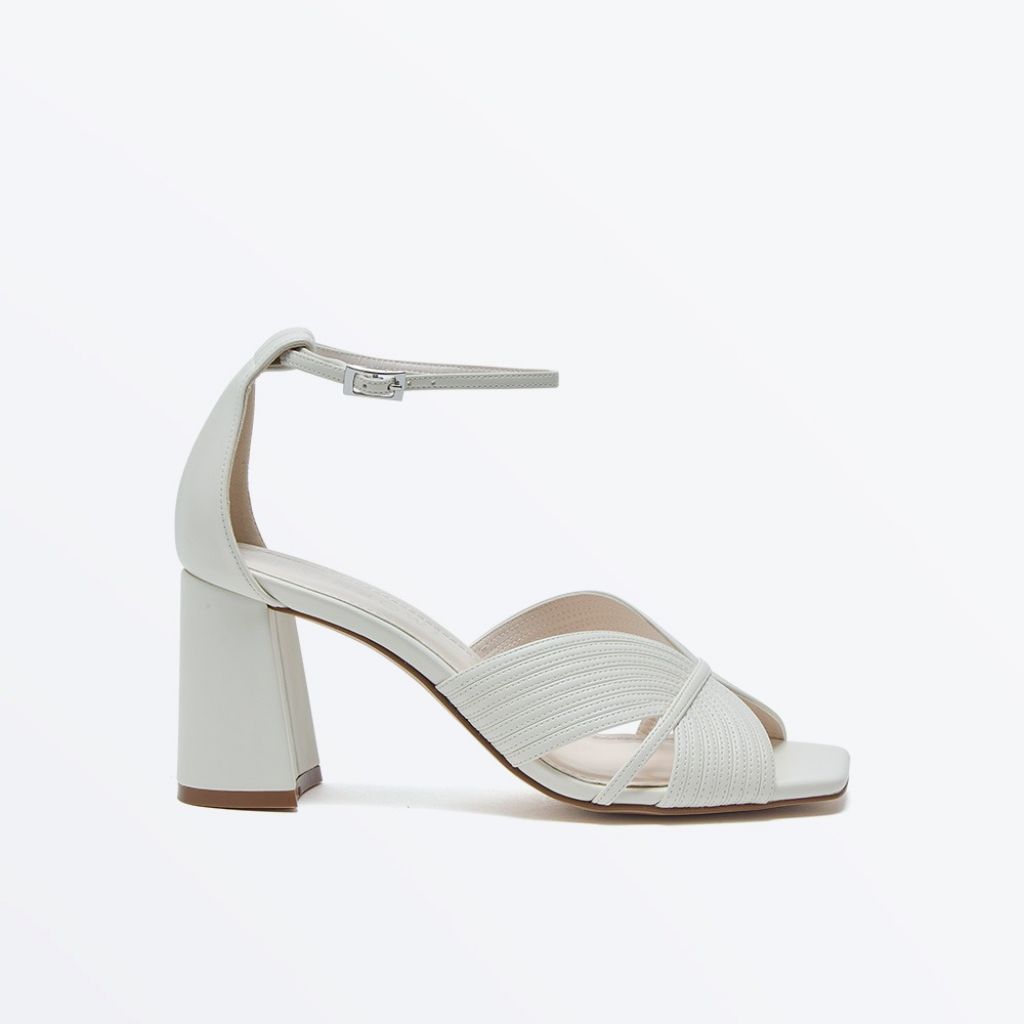 Adina - Ivory Ankle Strap Block Heel Bridal Sandal - Side