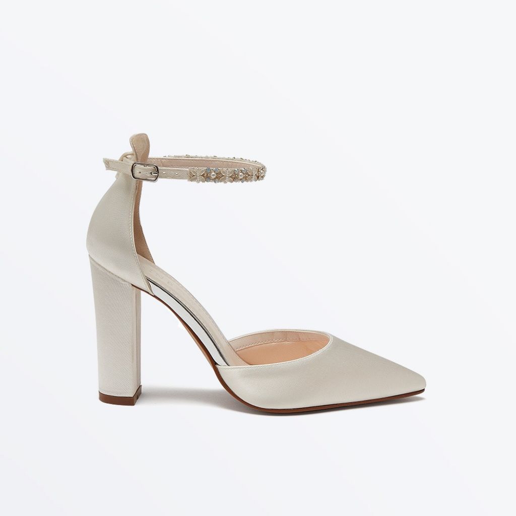 Amelie Ivory Ankle Strap Block Heel Wedding Shoes - Side