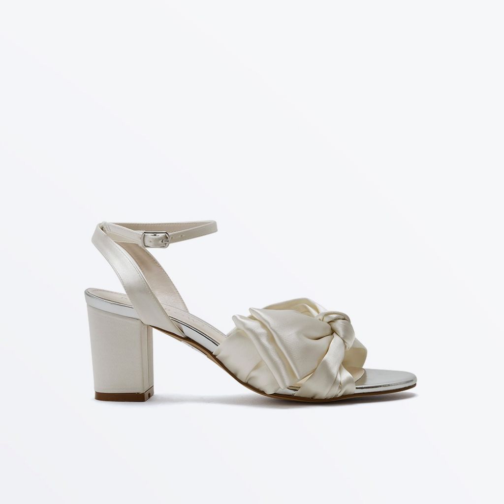 Arabella - Ivory Satin Bow Detail Wedding Sandals - Side