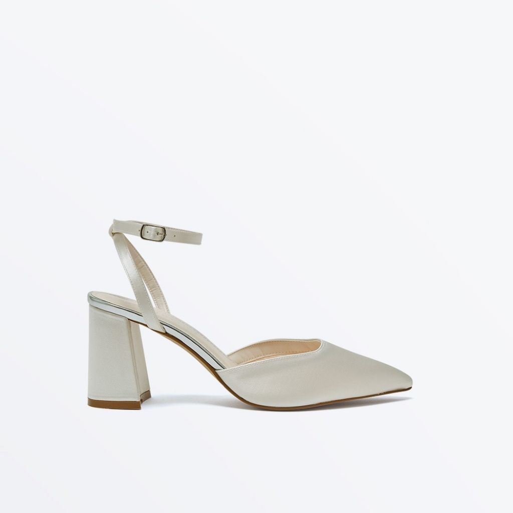 Aria - Ivory Satin Flare Heel Two Part Wedding Shoes - Side