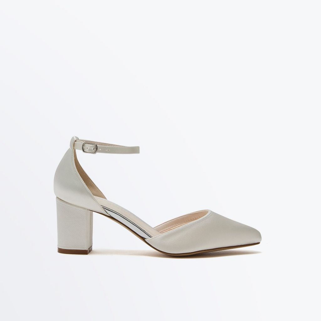 Charlot - Block Heel Closed Toe Ankle Strap Wedding Shoes - Side View