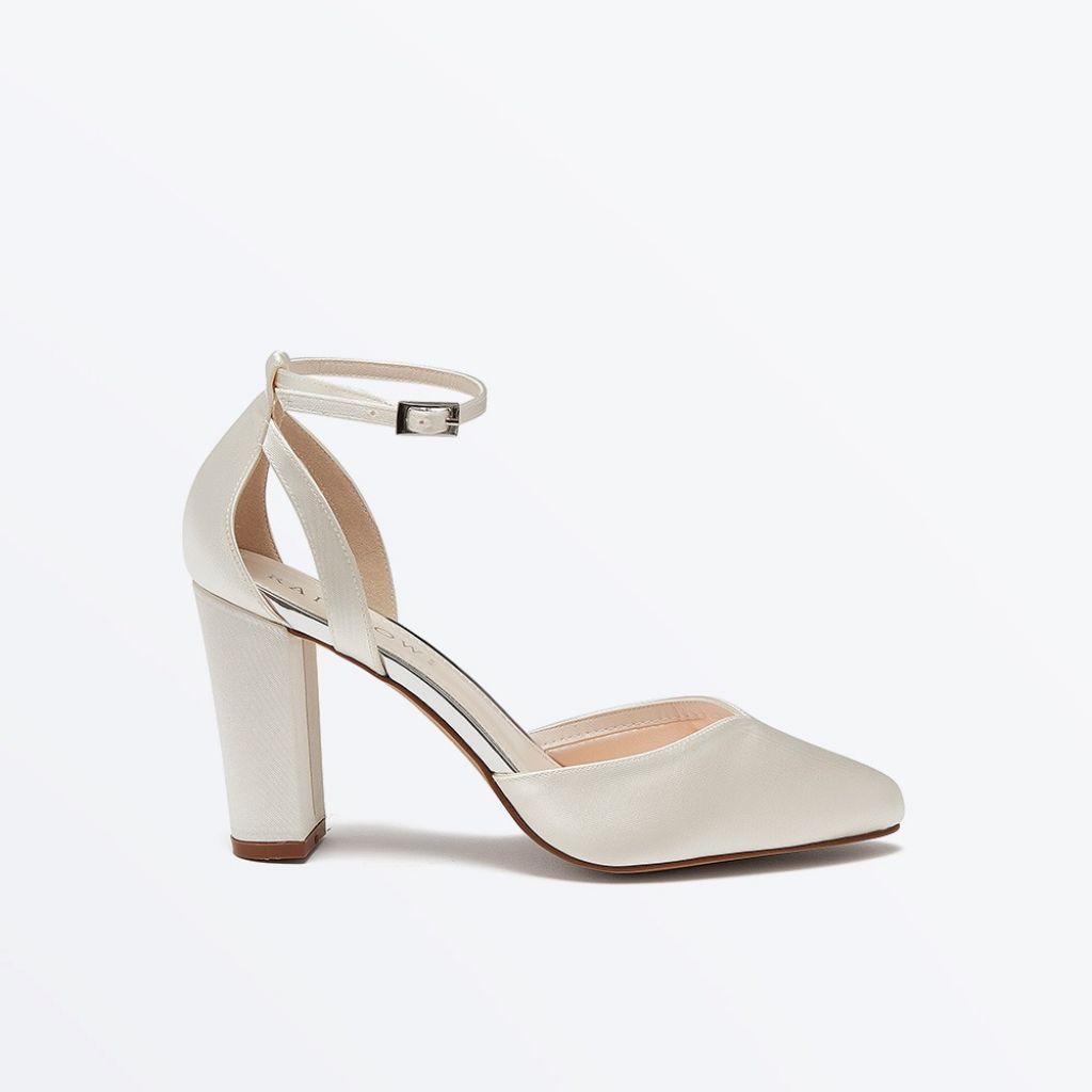 Eve Ivory Satin Block Heel Wedding Shoes - Side