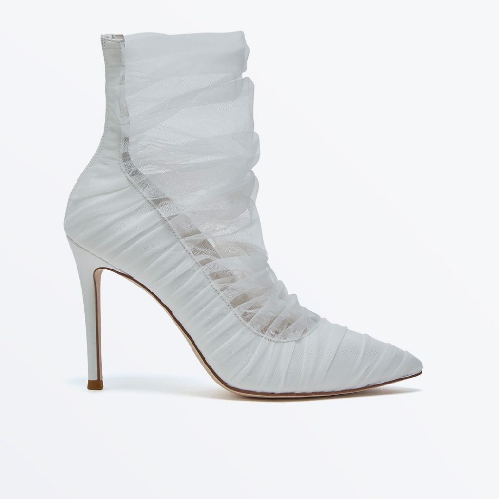 Gia - Ivory Tulle Wedding Boots - Side