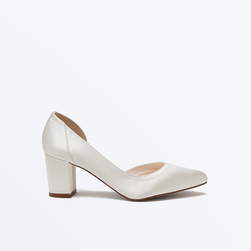 Harriet Ivory Satin Block Heel Wedding Courts - Side