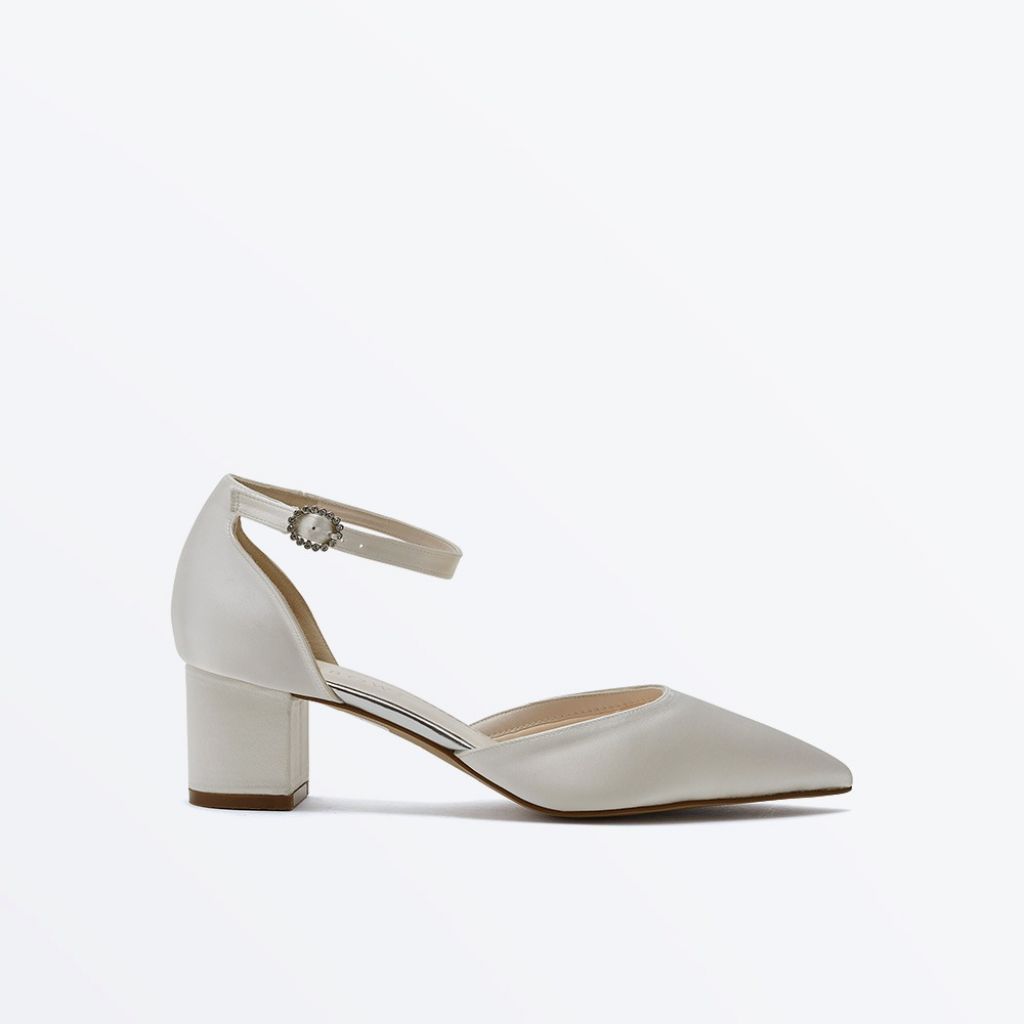 Imogen  - Ivory Low Block Heel Wedding Shoes - Front