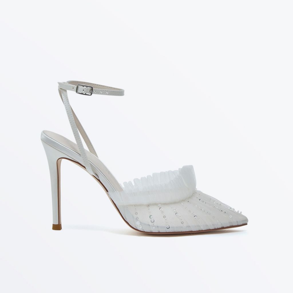 Isabella - Pleated Tulle Beaded Bridal Shoes - Side