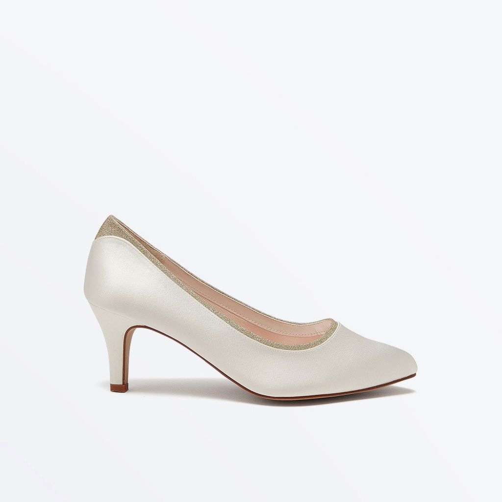 Jara - Ivory Satin & Silver Shimmer Wide Fitting Shoes - Side