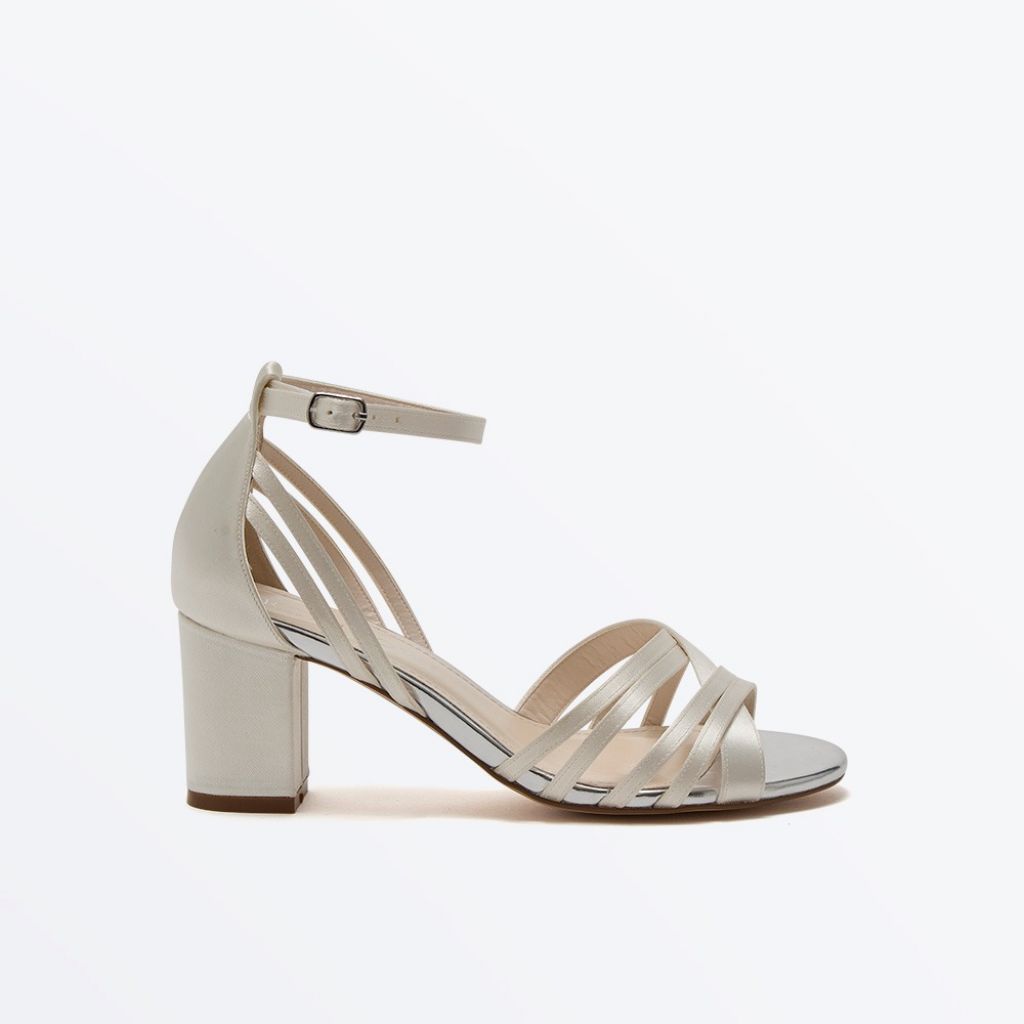 Jayne - Ivory Satin Wide Fit Wedding Sandals - Side View