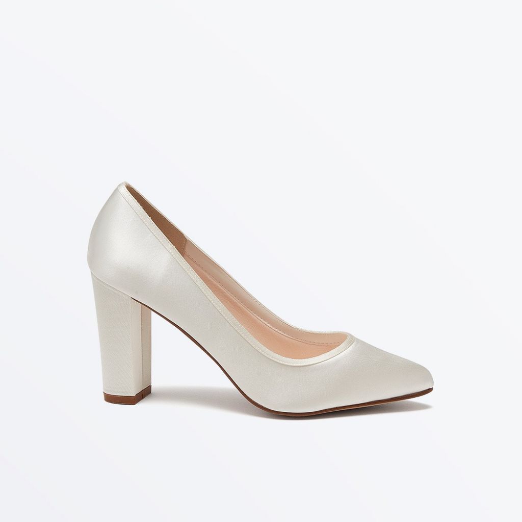 Keily - Ivory Satin Block Heel Wedding Shoes - Side