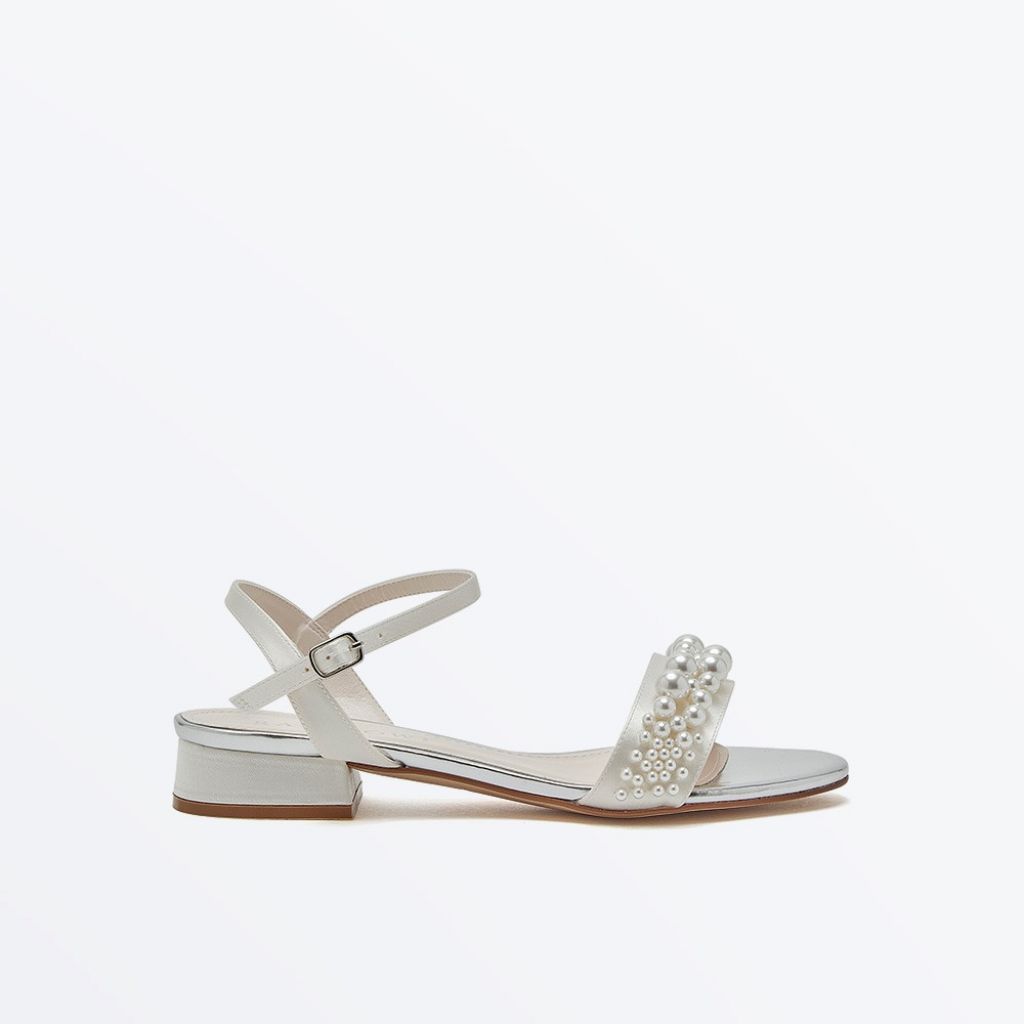 Kendall - Ivory Pearl Detail Flat Wedding Sandals - Side