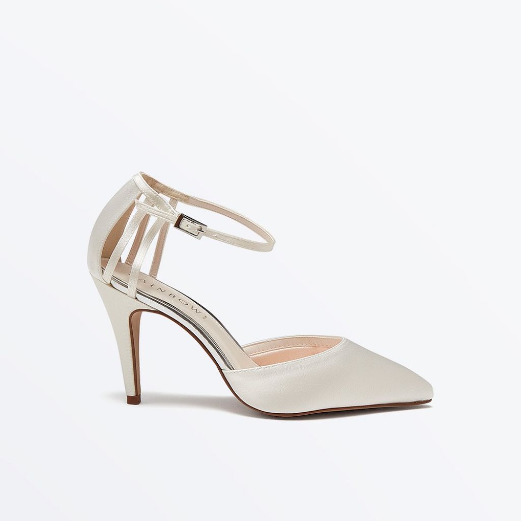 Kennedy Ivory Satin Bridal Ankle Strap Shoes - Side
