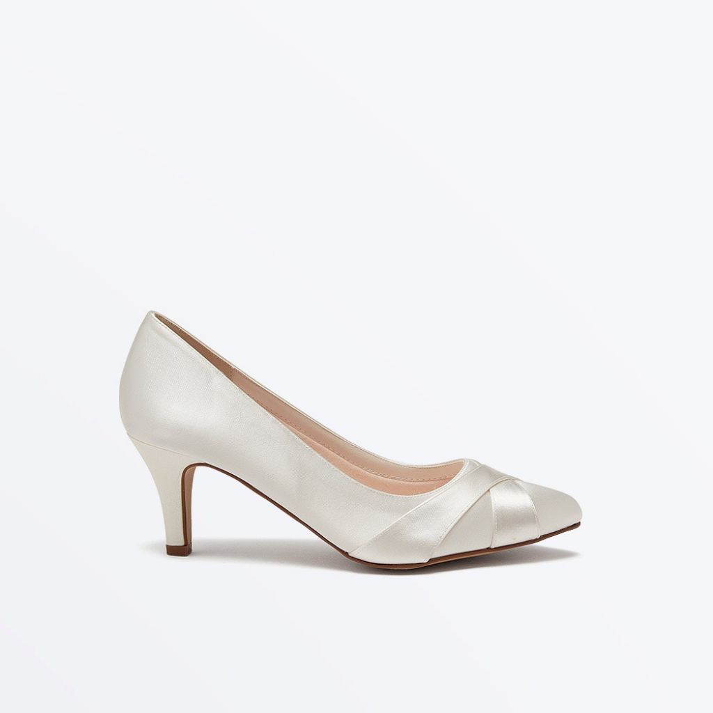 Lexi - Ivory Satin Wedding Court Shoes - Side