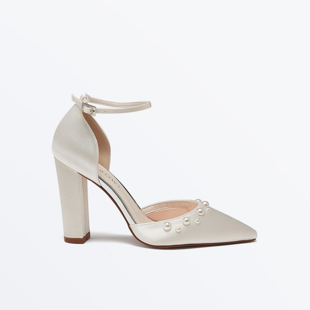 Maya Ivory Pearl Detail Block Heel Wedding Shoes - Side