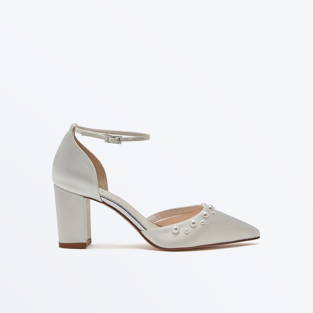 Maya Mid - Wide Fit Block Heel Pearl Detail Wedding Shoes - Side
