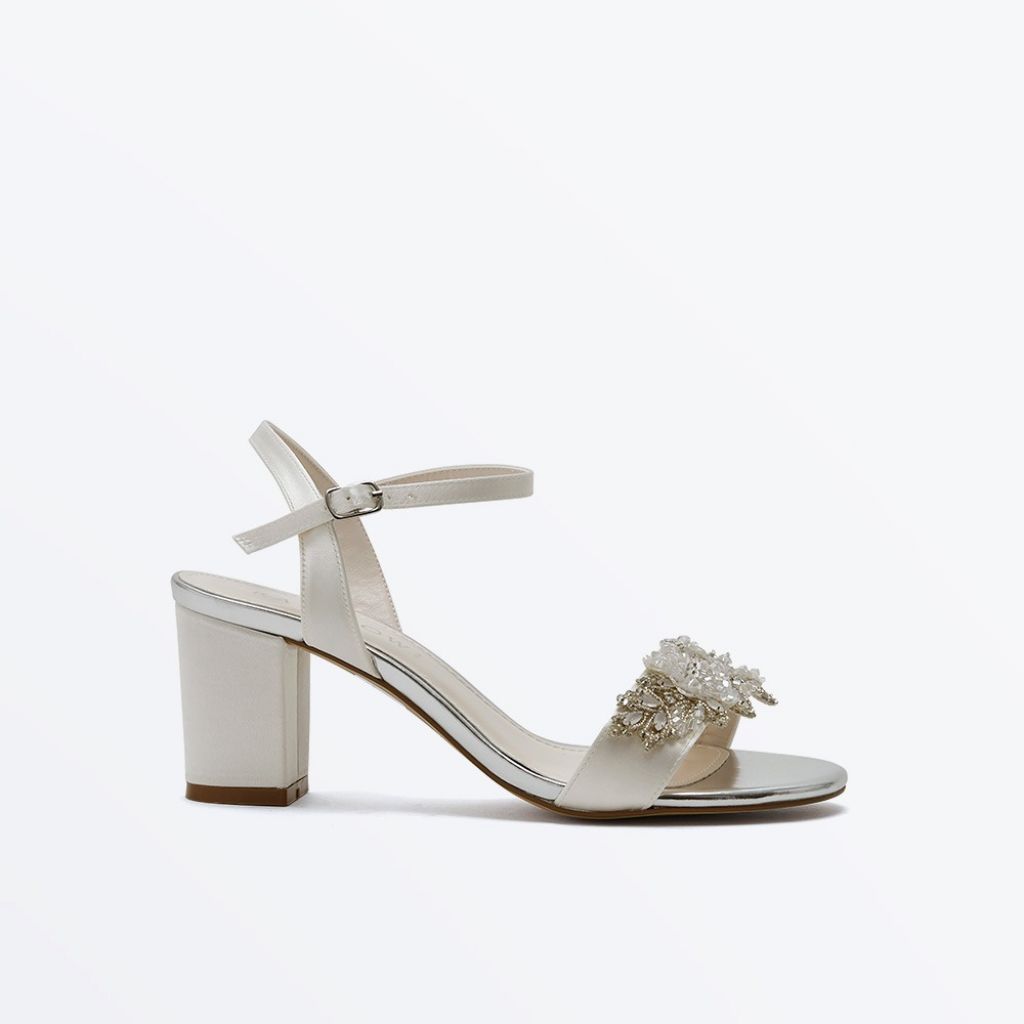 Mia - Wide Fit Embellished Block Heel  Wedding Sandals - Side