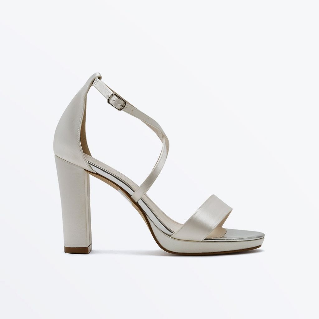 Nivana - Ivory Satin Block Heel Platform Wedding Sandals - Side