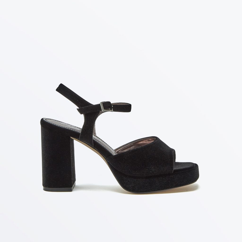 Nora Black Velvet Platform Heel Sandal - Side View
