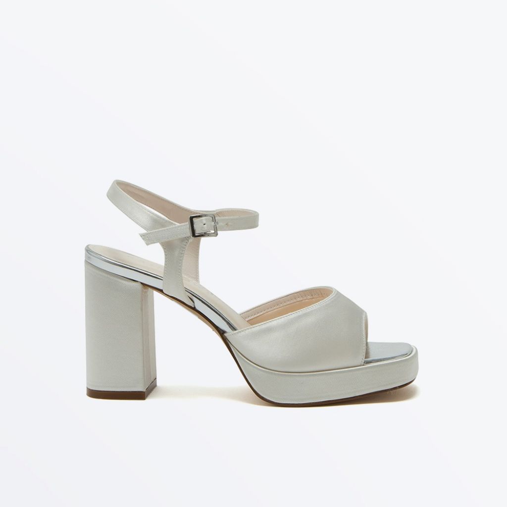 Nora  - Ivory Satin Wide Fit Platform Wedding Sandals - Side