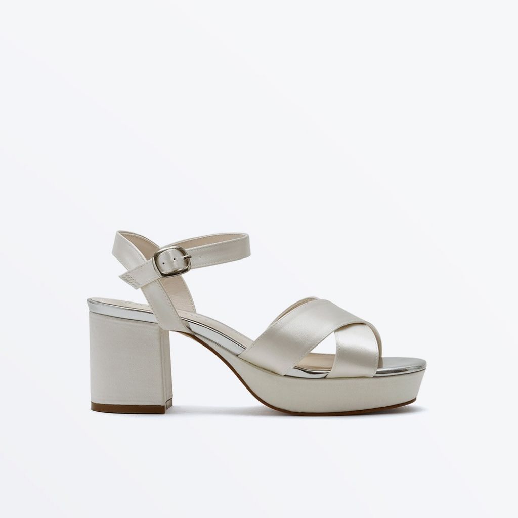 Zuri - Ivory Satin Platform Wedding Sandals - Side