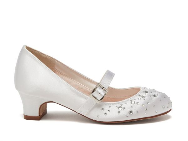 Girls White Satin First Holy Communion Shoes | Rainbow Club