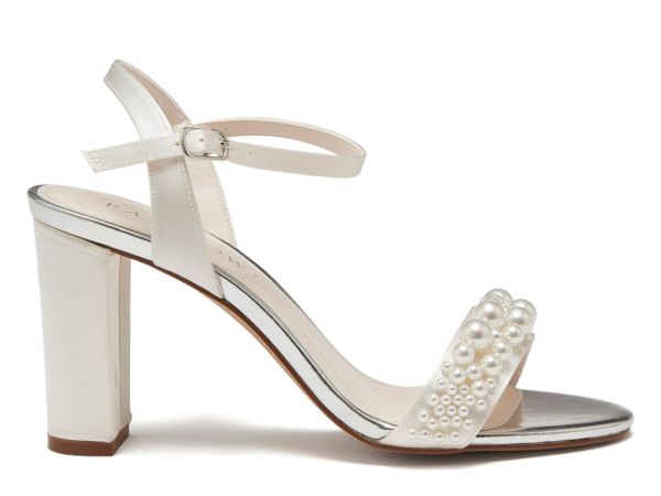 Clara - Ivory Satin Pearl Bridal Sandals - Side