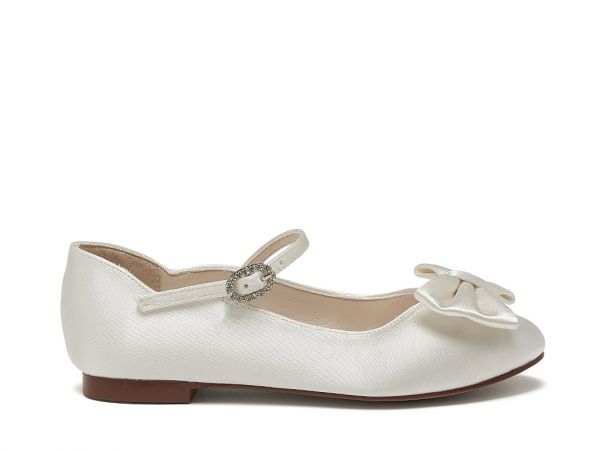 Daisy - Ivory Satin Girls Wedding Shoes - Side