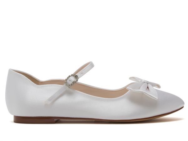 Daisy White Satin Girls Communion Shoes - Side