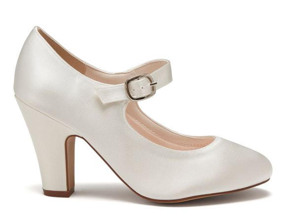 Madeline - Ivory Satin Block Heel Wedding Shoes - Side